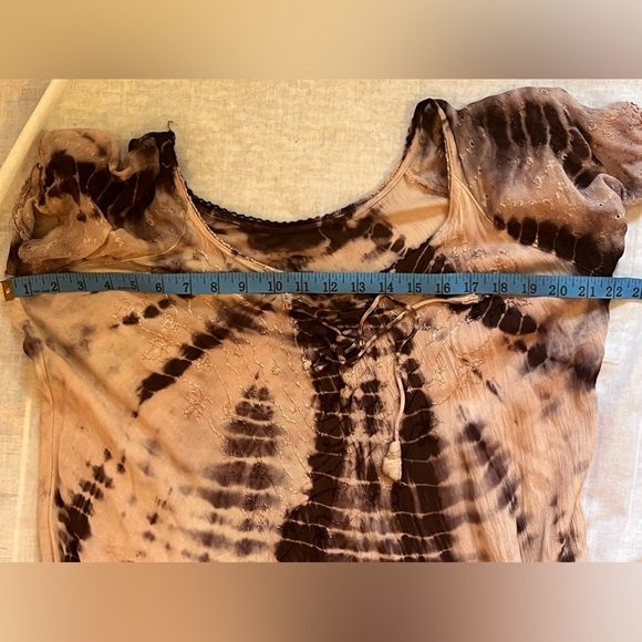 Boho hippie tie dye flowy feminine dress oversized crocheted bottom free size - Picture 4 of 16